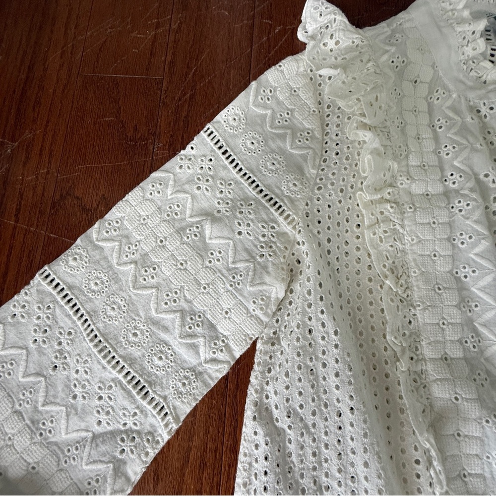 Zara White Eyelet Lace Blouse - Picture 2 of 7